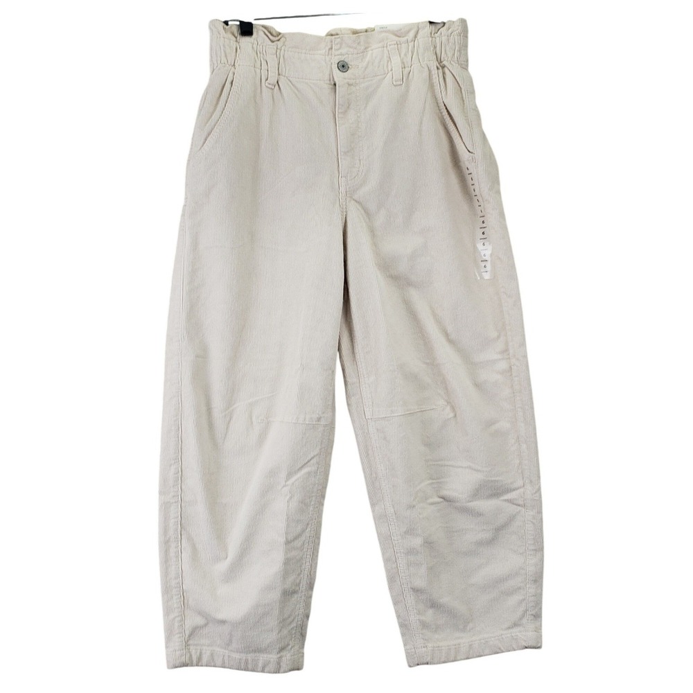 American Eagle Barrel Stretch Pants Womens 6 Short Cream High Rise Corduroy Boho